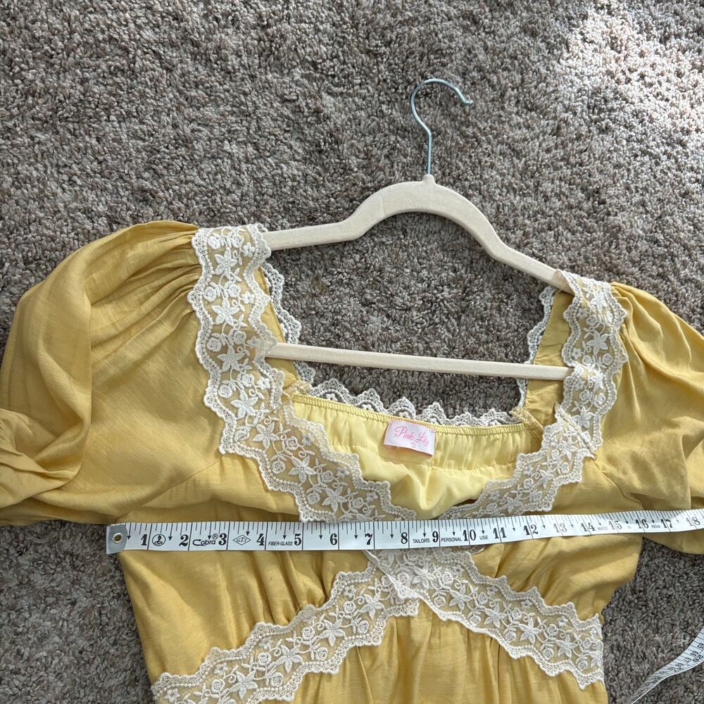 Pink Lily Savor This Feeling S Babydoll Mustard Lace Mini Dress Prairie Tiered - Picture 12 of 13